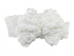  Newborn Infant Toddler baby girl bowknot flower pearl elastic lace white Soft head band 