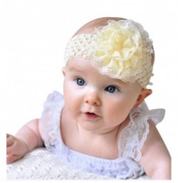  Infant girls flower chiffon lace yard Knitting Hair Weave crochet newborn baby Cream Soft Headband