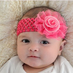 Infant girls flower chiffon lace yard Knitting Hair Weave crochet baby newborn Fuschia Pink Soft Headband