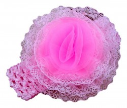  Infant girls flower chiffon lace yard Knitting Hair Weave crochet baby newborn Light Pink Soft Headband