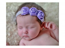  Light Purple 3 Rosset Flower Elastic Newborn BabyGirl Soft Headband