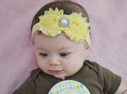  Newborn Infant Flower Pearl Shabby Baby Yellow Soft Elastic Headband 