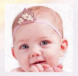  Baby Princess Crown With Pearl Embellishment Newborn Light Pink Elastic Headband.Gift hair accessories