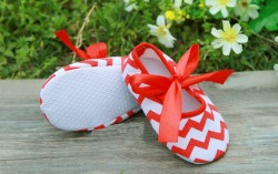  Newborn Red anitslip Soft silk ribbon wave Baby Ballerina Prewalker shoes  