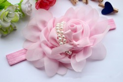  Baby Girl HeadBand with Soft Pearl Roses in Faded Pink