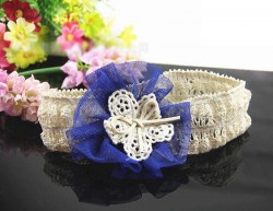  Soft Elastic Lace Chiffon Blue Flower  Newborn BabyGirl Headband