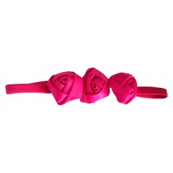  Fuschia Pink 3 Rosset Flower Elastic Newborn BabyGirl Soft Headband
