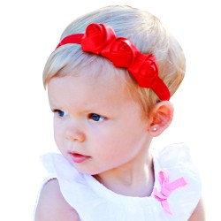  Red 3 Rosset Flower Elastic Newborn BabyGirl Soft Headband