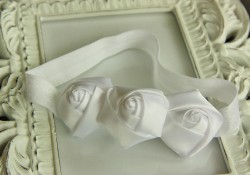  White 3 Rosset Flower Elastic Newborn BabyGirl Soft Headband