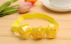  Yellow 3 Rosset Flower Elastic Newborn BabyGirl Soft Headband