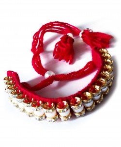 Ethnic Pearl Beaded Bajuband- Deep Red