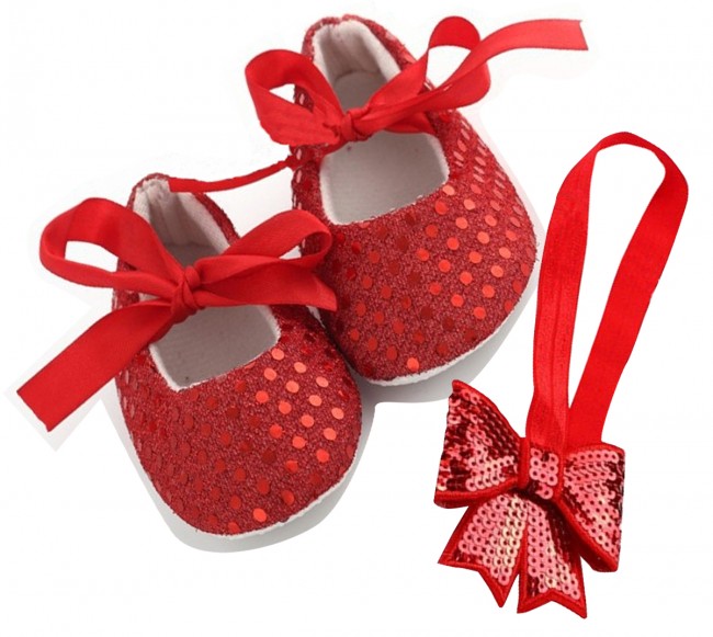 red sparkly baby shoes