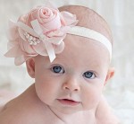  Baby Girl HeadBand with Soft Pearl Roses in Faded Pink