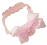  Buy Online Baby Pink HeadBand for Infants with Ribbon Bow and Pearls