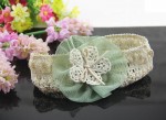  Soft Elastic Lace Chiffon Green Flower  Newborn BabyGirl Headband