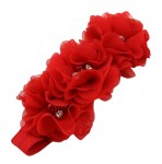  Comfortable Red Floral Infant Headband with Flowers and Pearl Embellishments